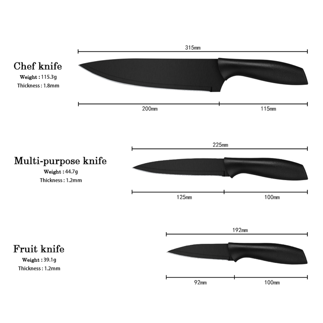 Black Plastic Handle Kitchen Knife Set