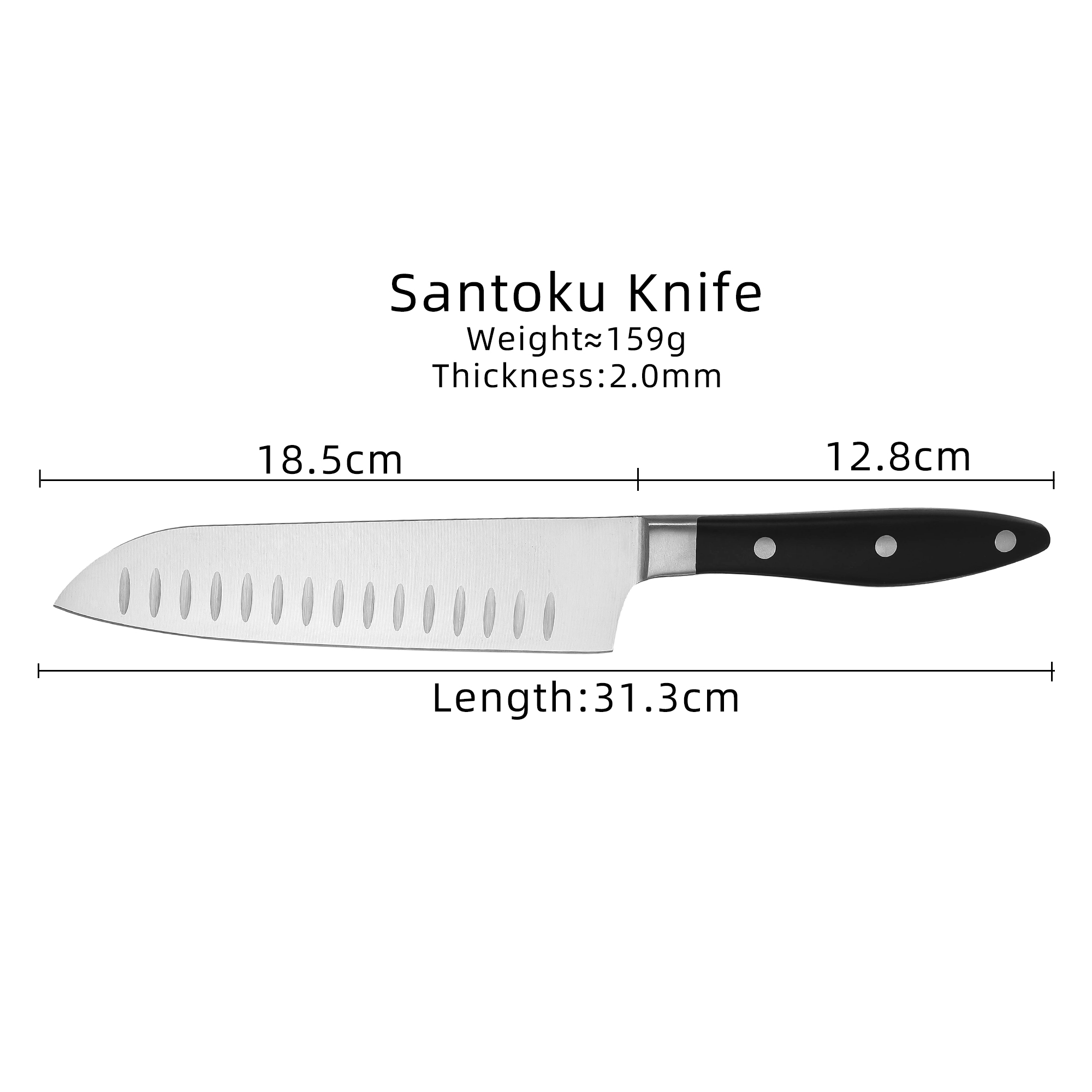 Cuchillo de santoku de acero inoxidable de 7 pulgadas