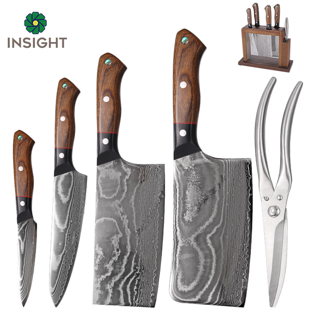 Damascus Steel Knife Set with Block