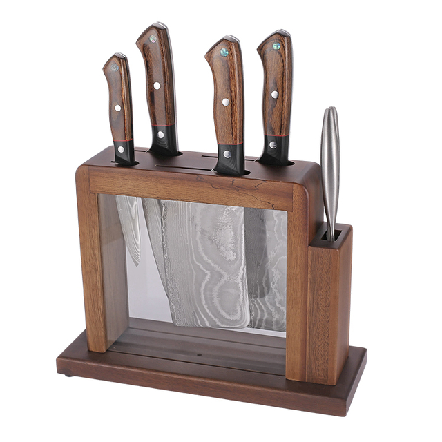 Damascus Steel Knife Set with Block