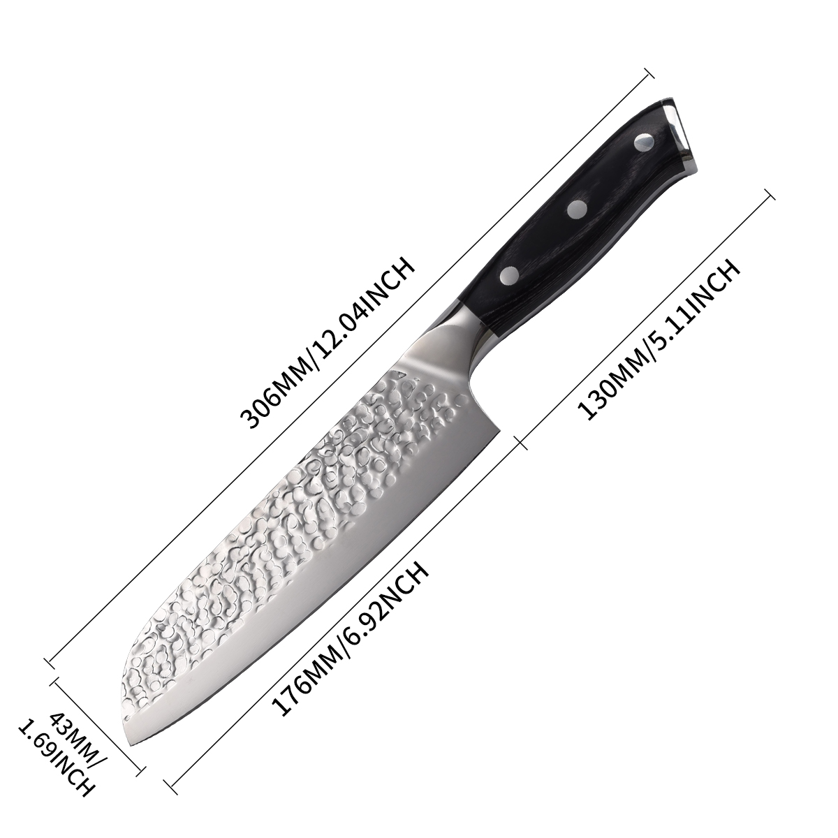Manico in legno in acciaio inossidabile santoku coltello